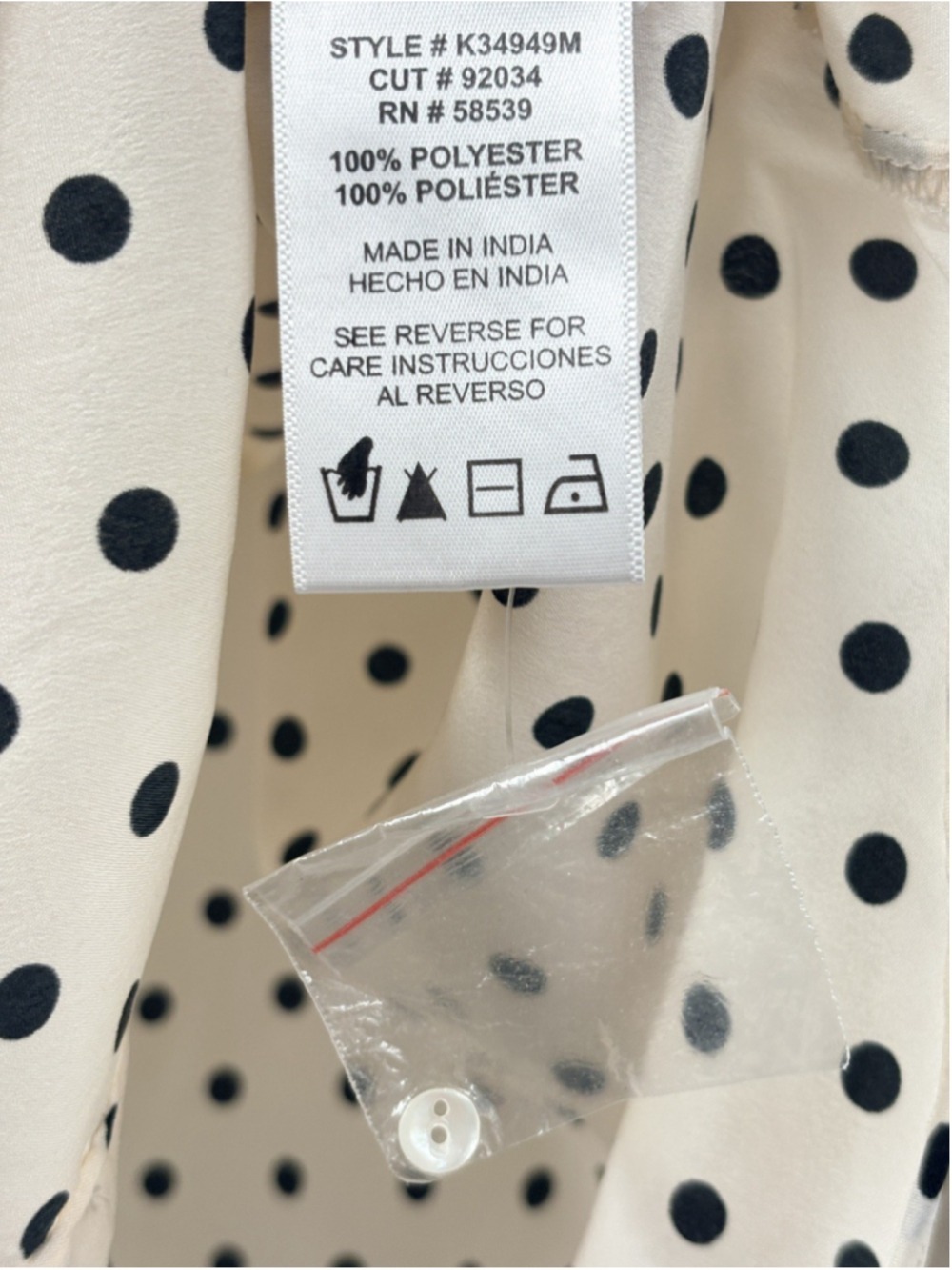 Kut from the Kloth Cream with Black polka dot collared button up long sleeve M - Picture 5 of 8